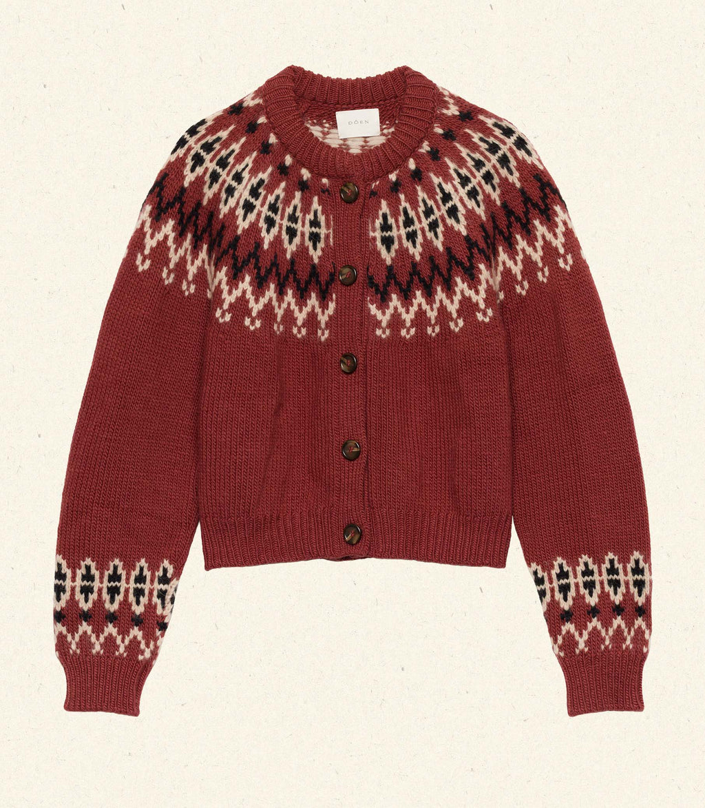 Clarke Cardigan -- Burgundy Olympia Fair Isle