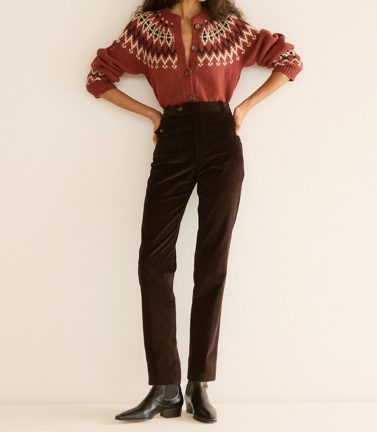 Clarke Cardigan -- Burgundy Olympia Fair Isle
