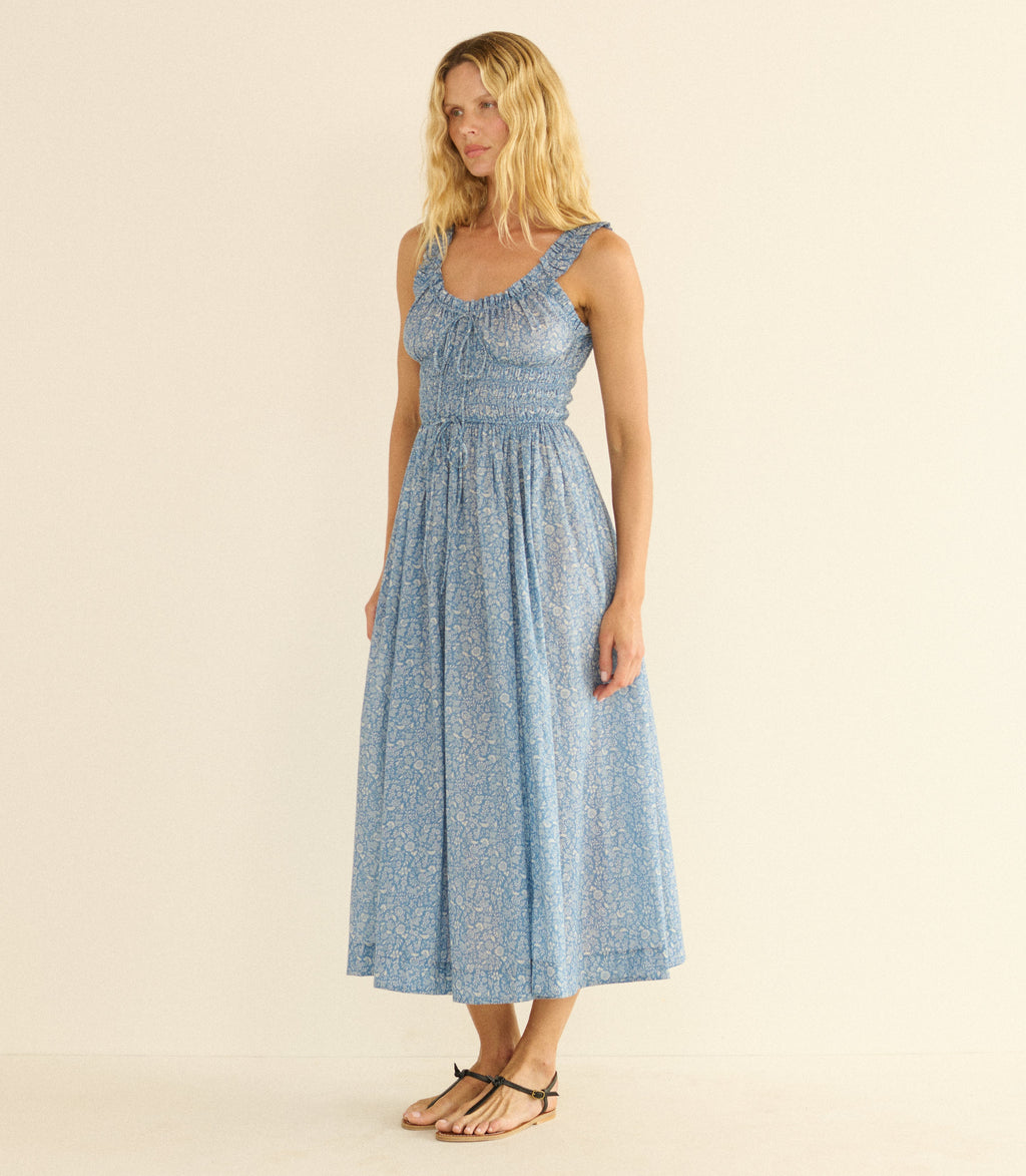 Emmaretta Dress -- Blue Garden Bloom
