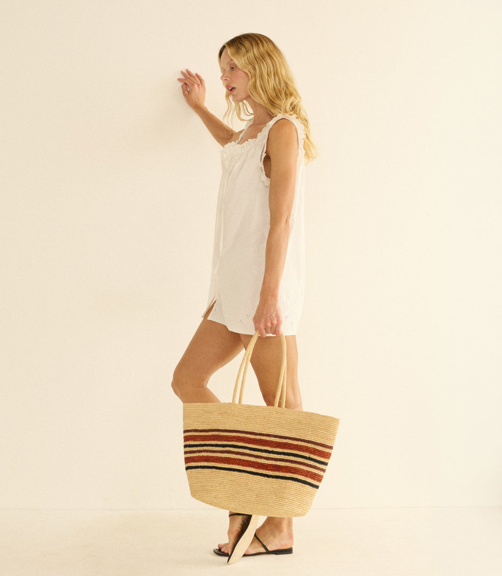 Grande Harbour Tote -- Natural Striped Raffia