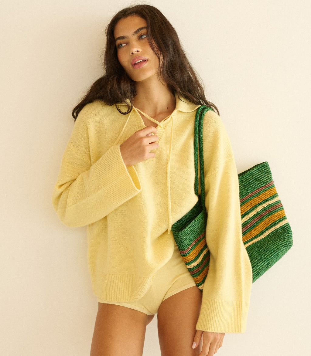 Harbour Tote -- Green Striped Raffia