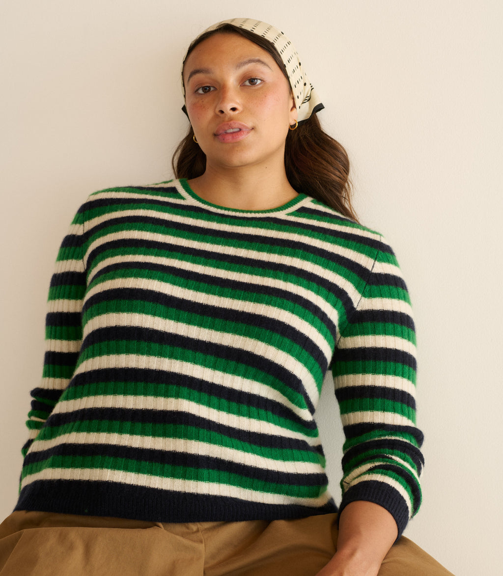 Hyeres Cashmere Sweater -- Vert Carrington Stripe
