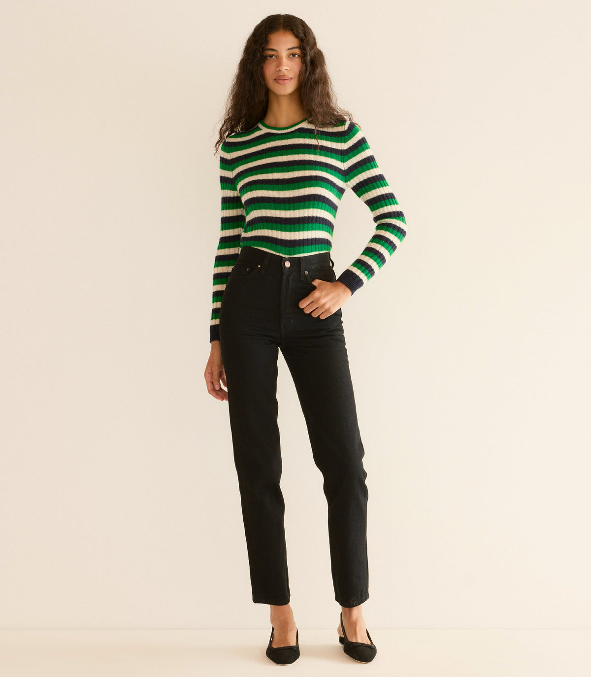 Hyeres Cashmere Sweater -- Vert Carrington Stripe