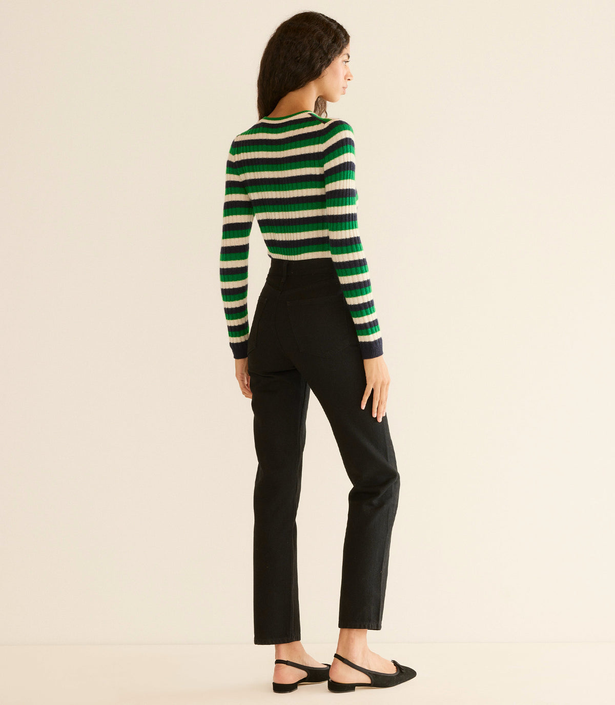 Hyeres Cashmere Sweater -- Vert Carrington Stripe