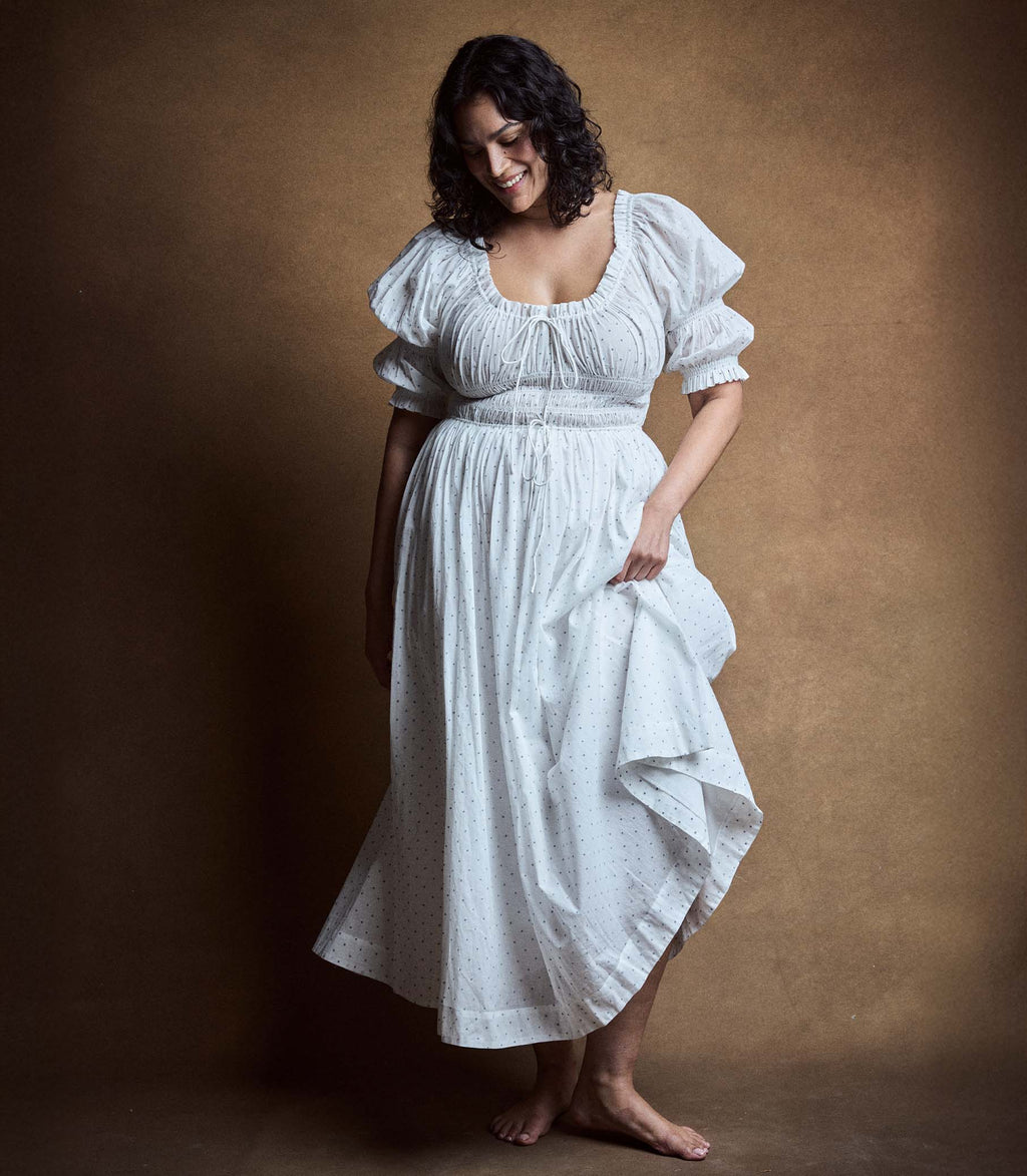 Ischia Dress -- Salt Flock Dot