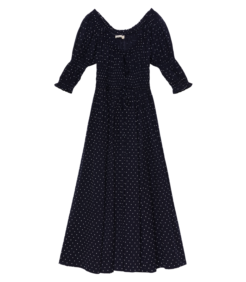 Ischia Dress -- Navy Flock Dot