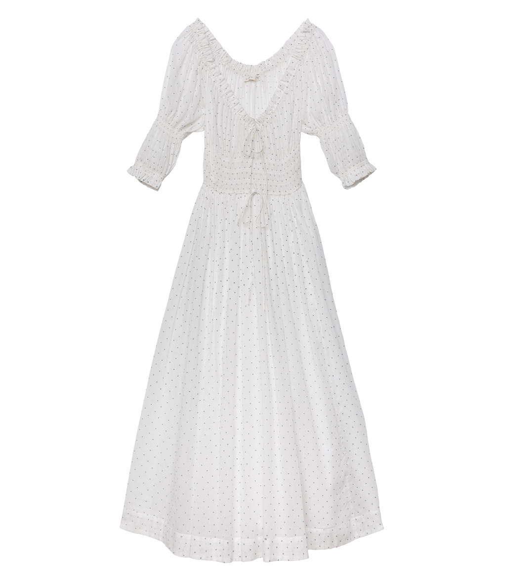 Ischia Dress -- Salt Flock Dot