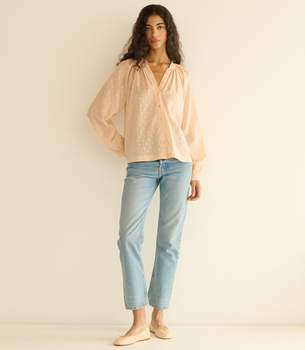 Julienne Top -- Peach Sorbet Marseille Embroidery