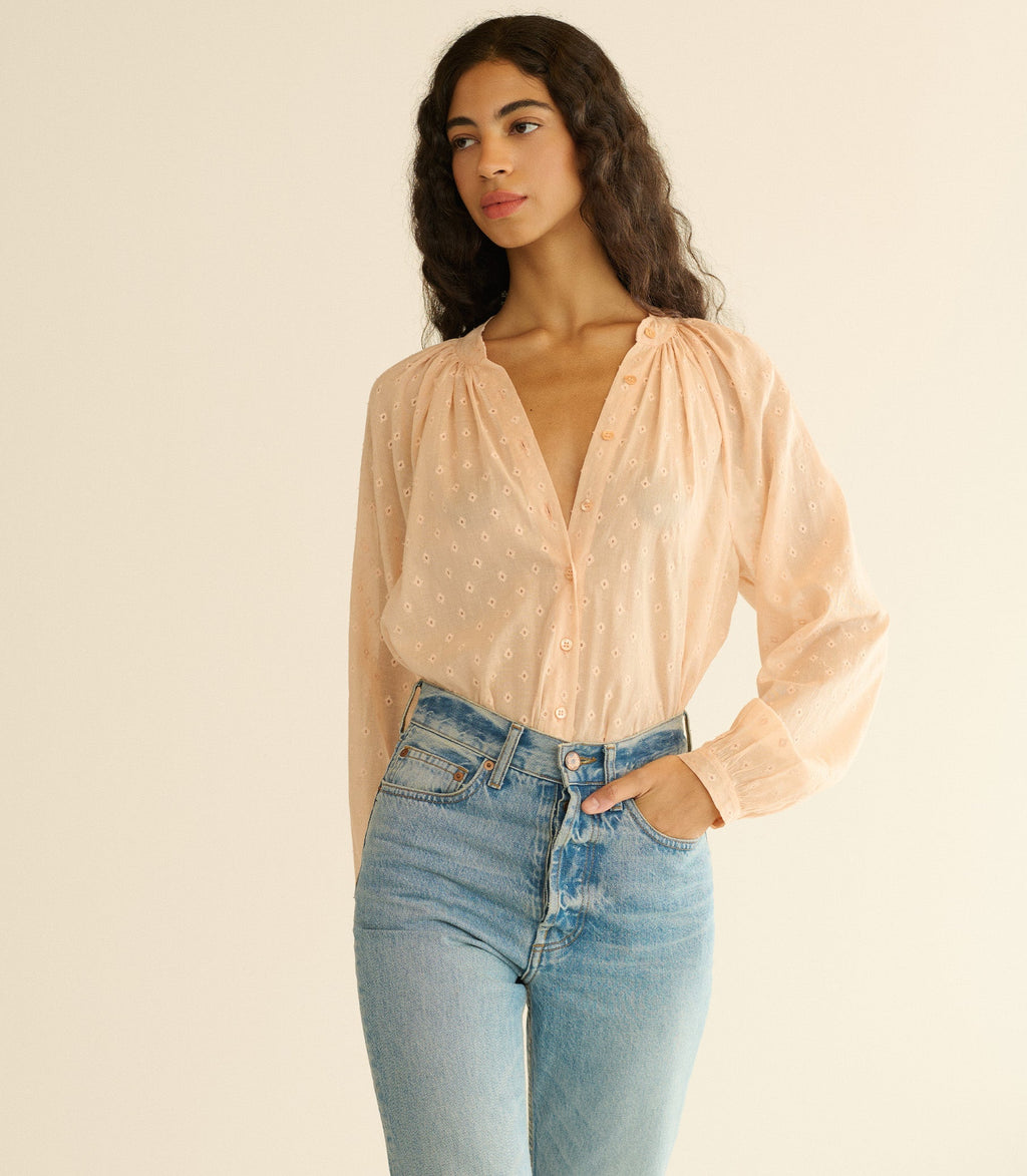 Julienne Top -- Peach Sorbet Marseille Embroidery