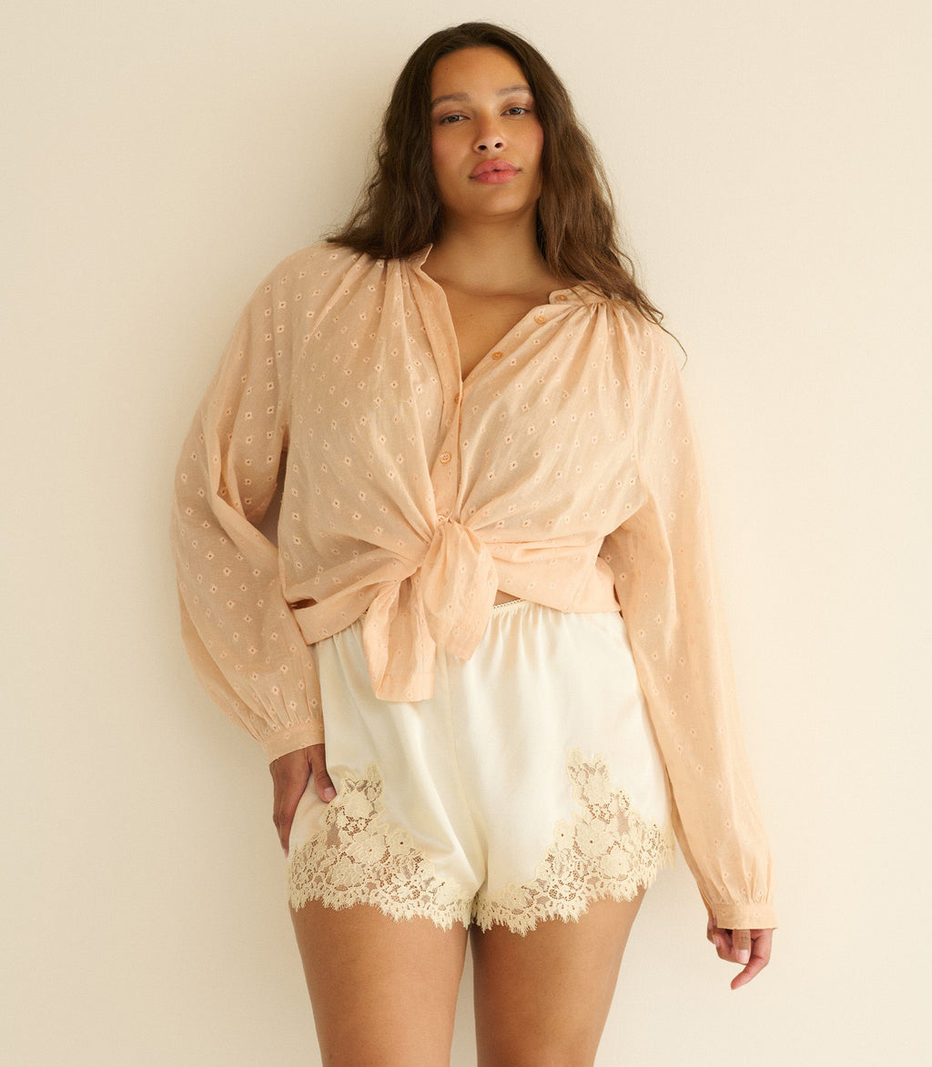 Julienne Top -- Peach Sorbet Marseille Embroidery