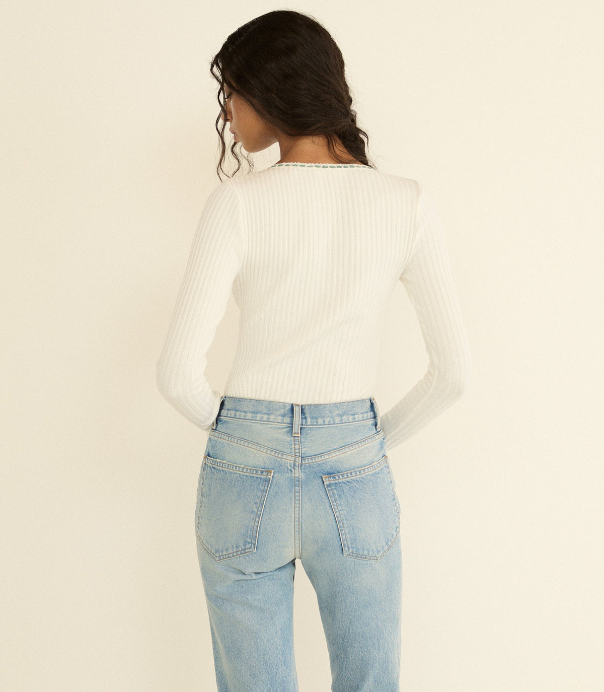 Lidie Tee -- Salt With Cloud Blue Ribbon