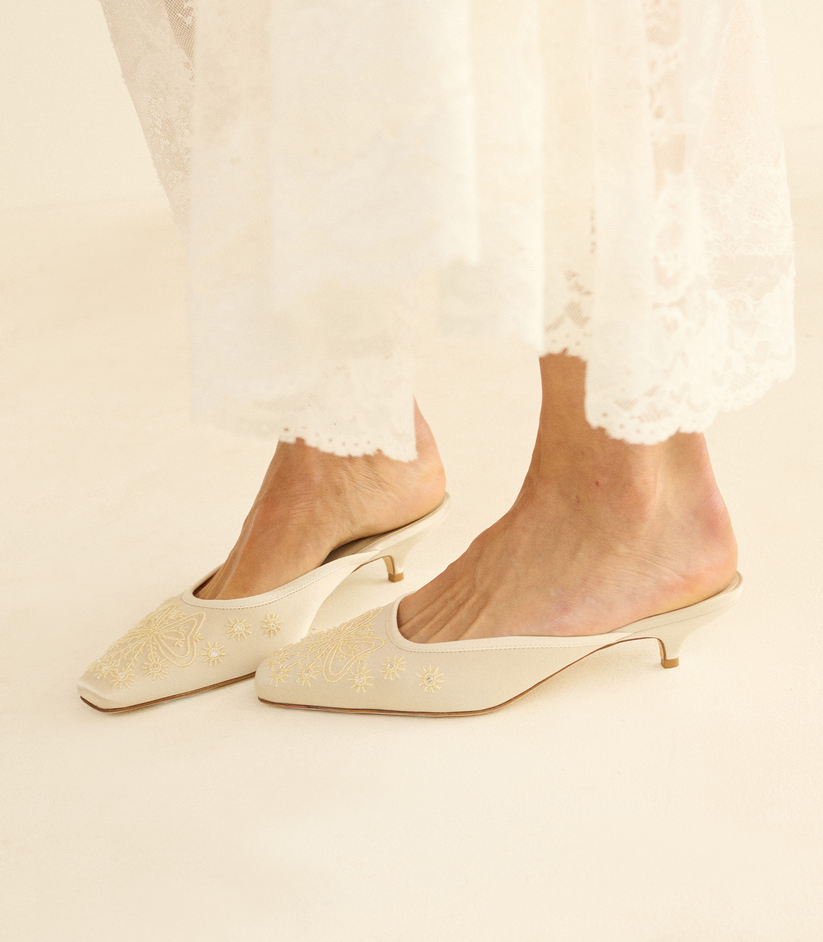 Malin Mule -- Embellished Eggshell Satin