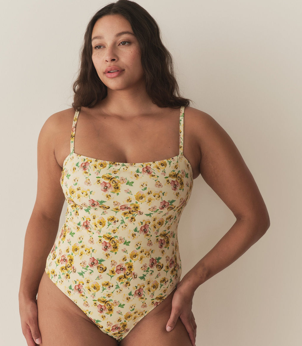 Marbella Maillot -- Citron Pansy Floral