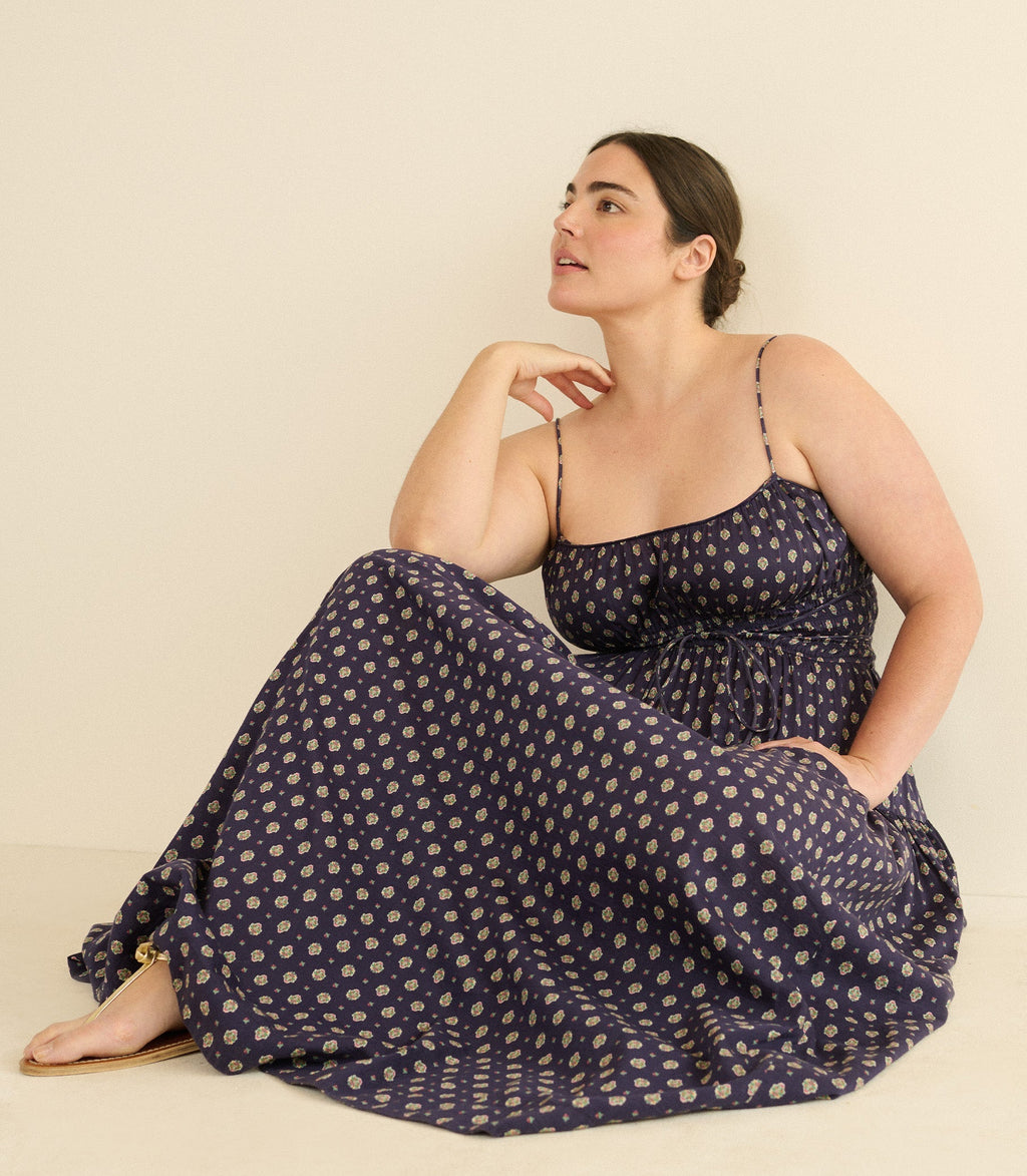 Safia Dress -- Navy Cadiz Foulard