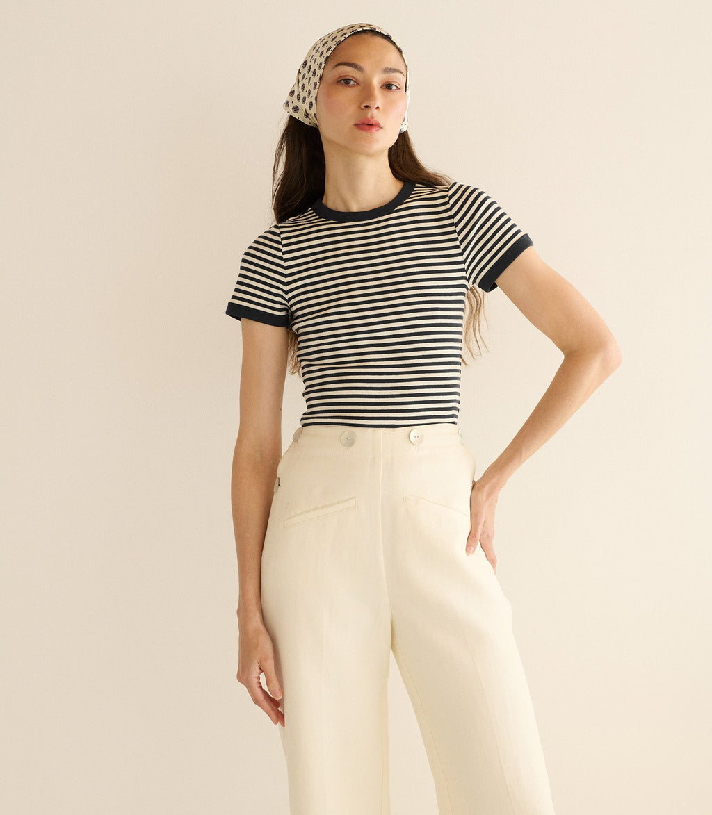 Vivi Tee -- Black Nantucket Stripe